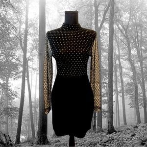 Cute and elegant mesh top solid bottom dress.  Pretty Little things dress.